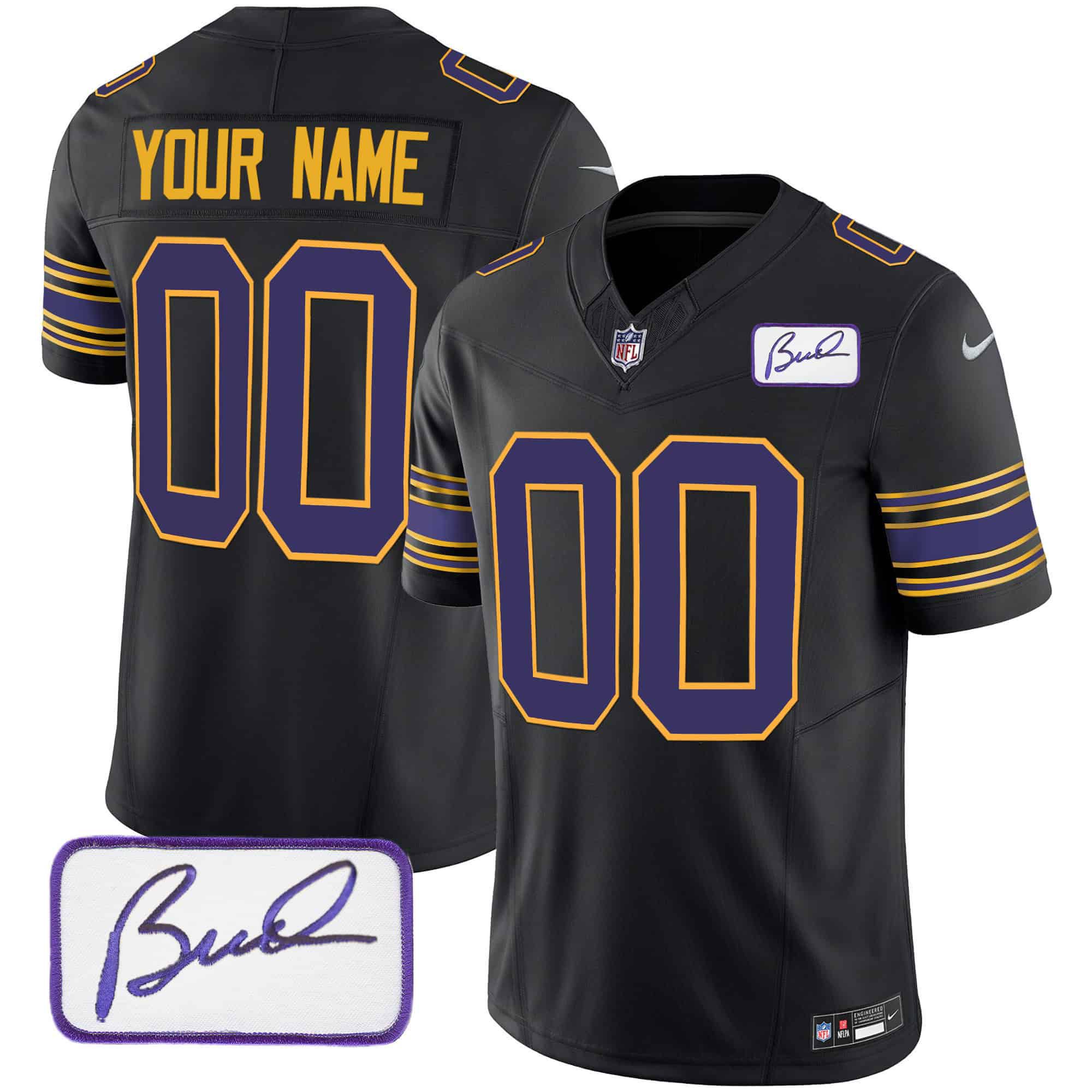 Men Minnesota Vikings Black 2024 Nike Bud Grant Patch Classic Limited Custom NFL Jersey